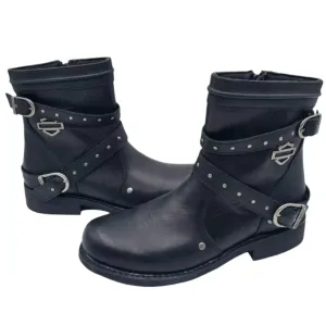 Harley-Davidson Chryse Black Leather Motorcycle Riding Ankle Boots Women (Size 8)