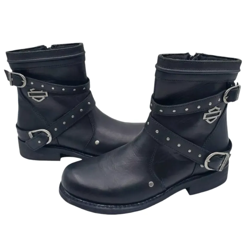 Harley-Davidson Chryse Black Leather Motorcycle Riding Ankle Boots Women (Size 8)