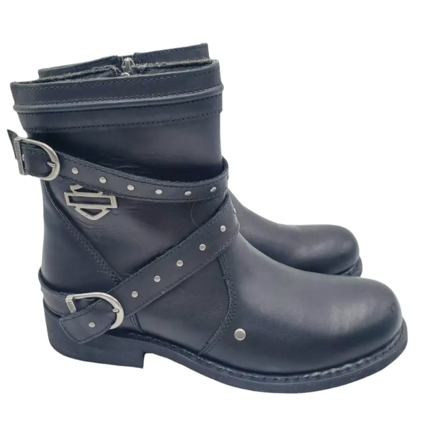 Harley-Davidson Chryse Black Leather Motorcycle Riding Ankle Boots Women (Size 8)