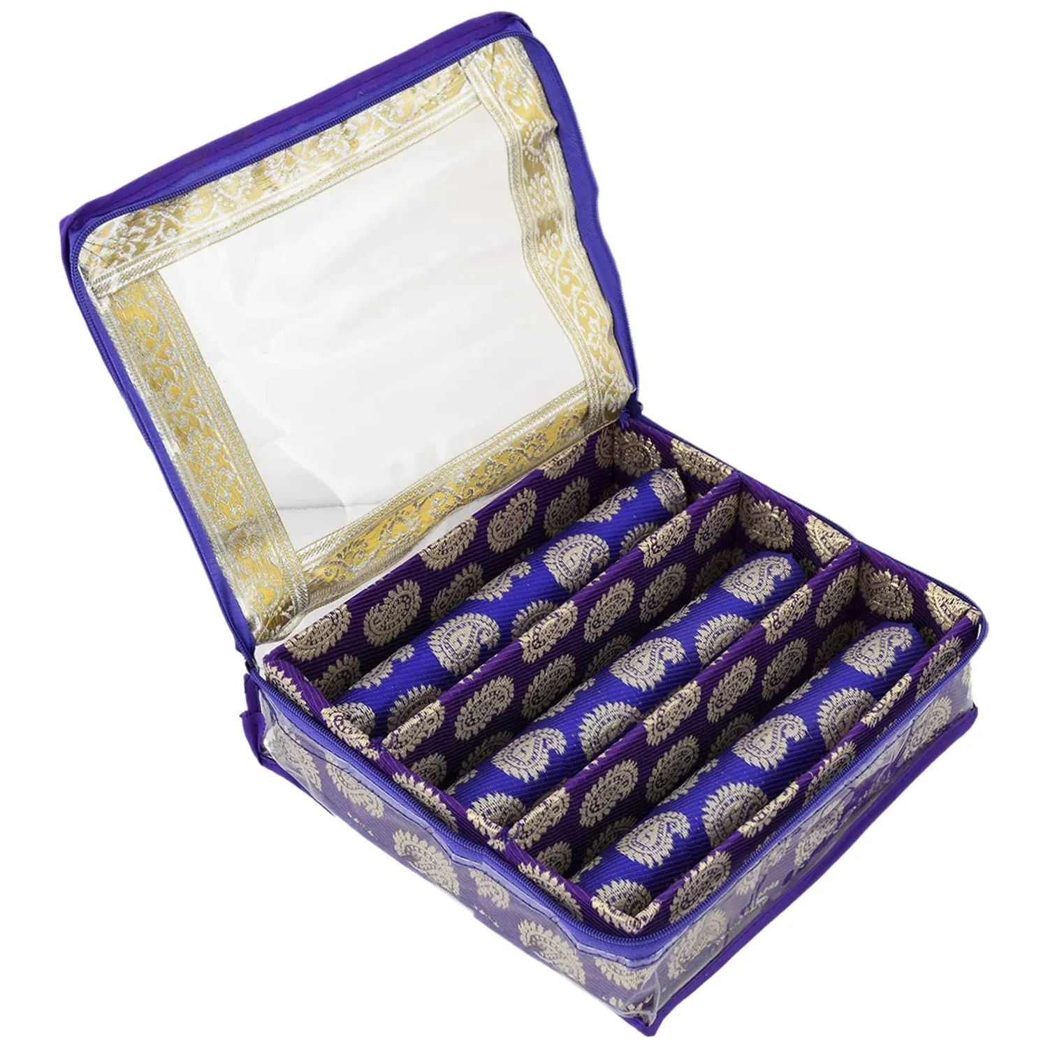 Heart Home Carry Design Laminated 3 Rod Box, Organizer For Bangle, Watches, Bracelets, Jewellery With Tranasparent Top (Purple)-47HH058