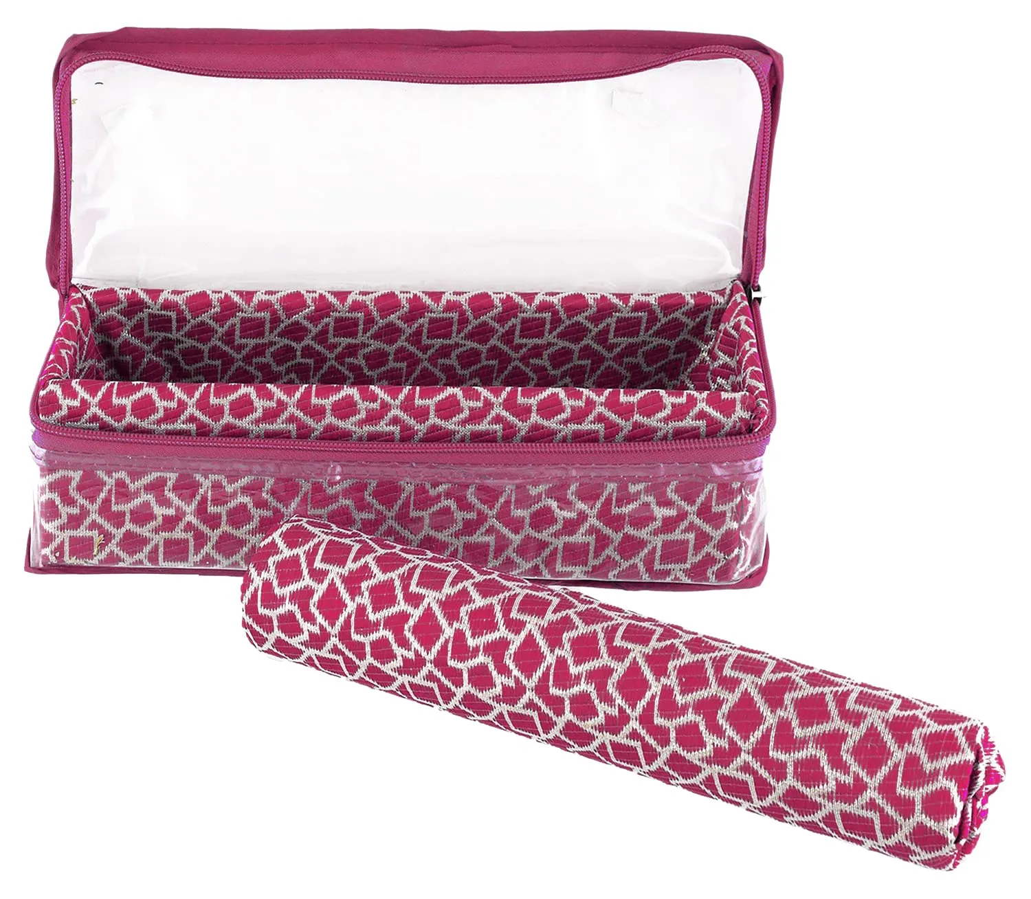 Heart Home Multipurpose Multi Saqare Design Laminated 1 Rod Bangle Box/Organizer/Case With Tranasparent Top - Pack of 2 (Pink)-47HH0291