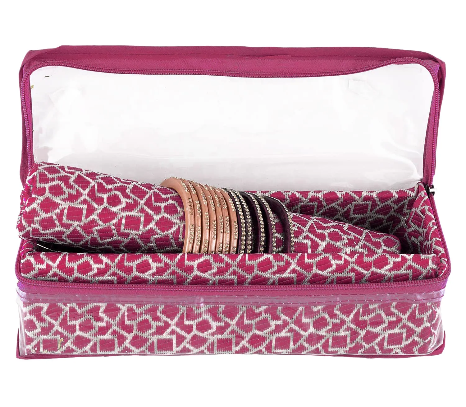 Heart Home Multipurpose Multi Saqare Design Laminated 1 Rod Bangle Box/Organizer/Case With Tranasparent Top - Pack of 2 (Pink)-47HH0291