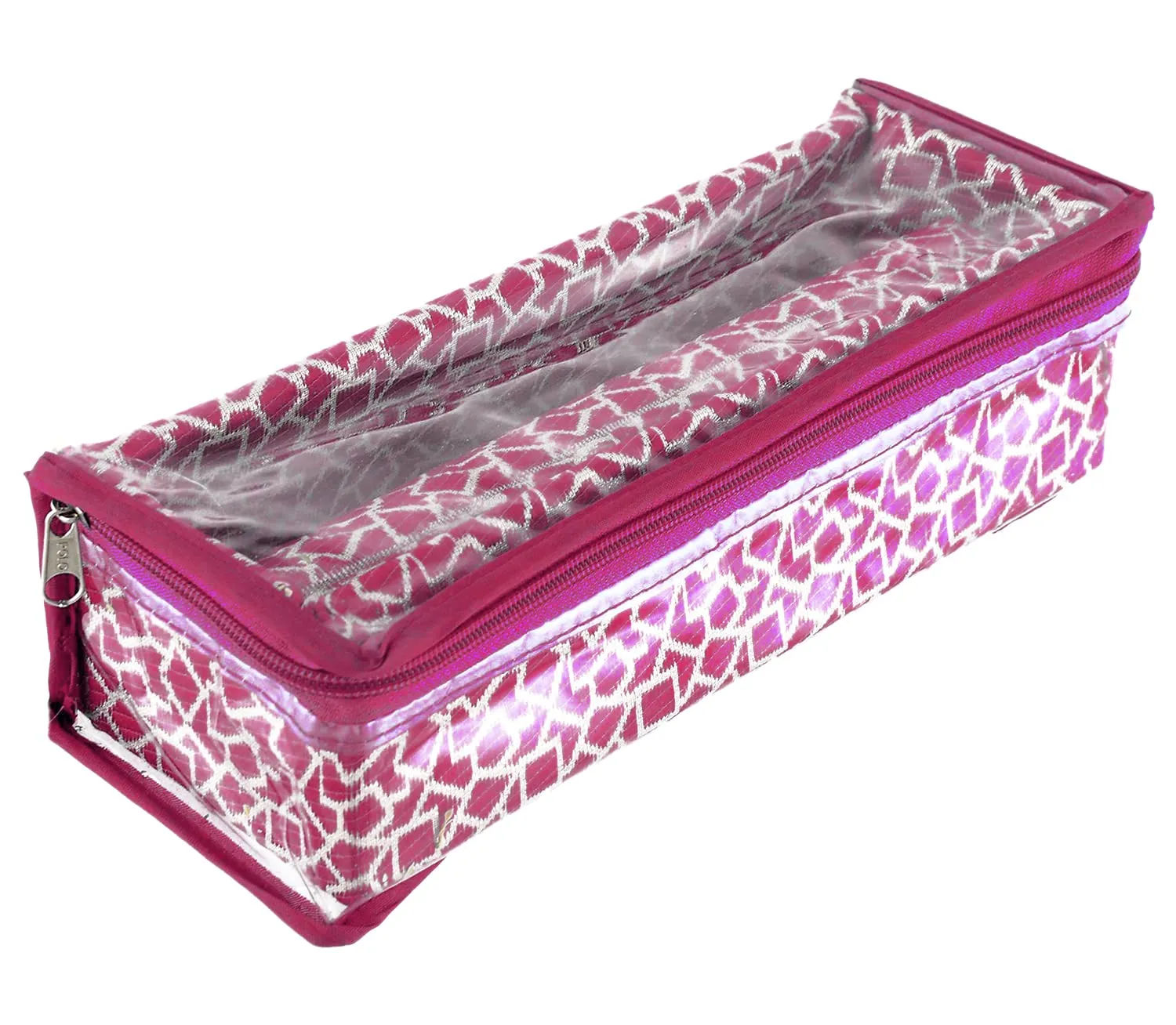 Heart Home Multipurpose Multi Saqare Design Laminated 1 Rod Bangle Box/Organizer/Case With Tranasparent Top - Pack of 2 (Pink)-47HH0291