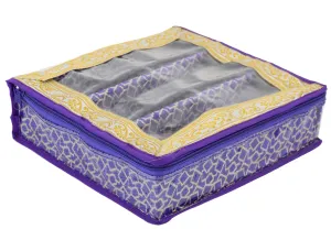 Heart Home Multipurpose Multi Saqare Design Laminated 3 Rod Bangle Box/Organizer/Case With Tranasparent Top (Purple)-47HH0345