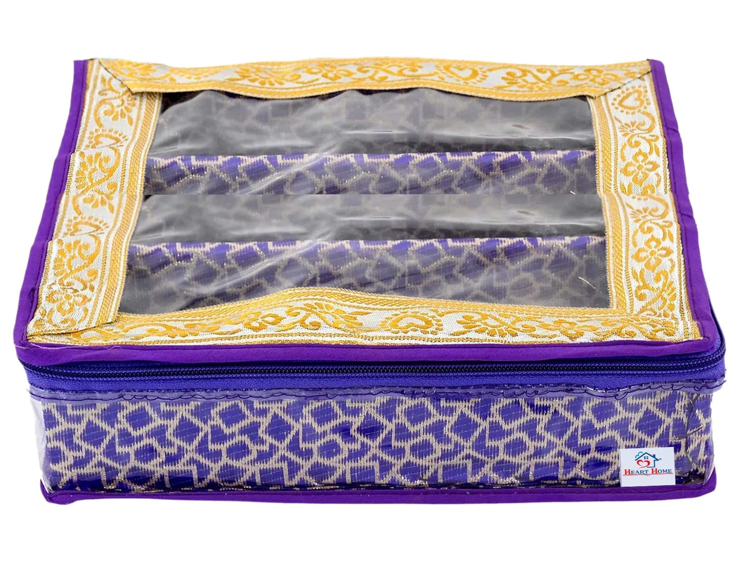 Heart Home Multipurpose Multi Saqare Design Laminated 3 Rod Bangle Box/Organizer/Case With Tranasparent Top (Purple)-47HH0345