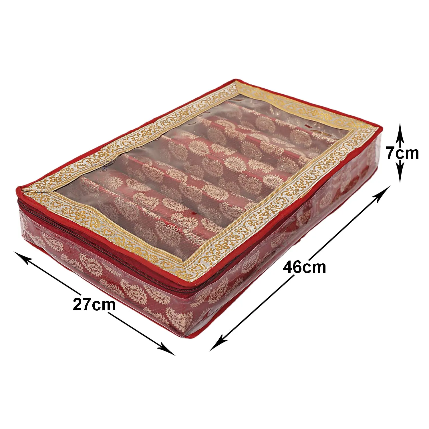 Heart Home Teardrop Pattern Laminated 6 Rod Box, Organizer For Bangle, Watches, Bracelets, Jewellery With Tranasparent Top - Pack of 2 (Red)-47HH0504