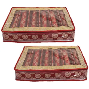 Heart Home Teardrop Pattern Laminated 6 Rod Box, Organizer For Bangle, Watches, Bracelets, Jewellery With Tranasparent Top - Pack of 2 (Red)-47HH0504