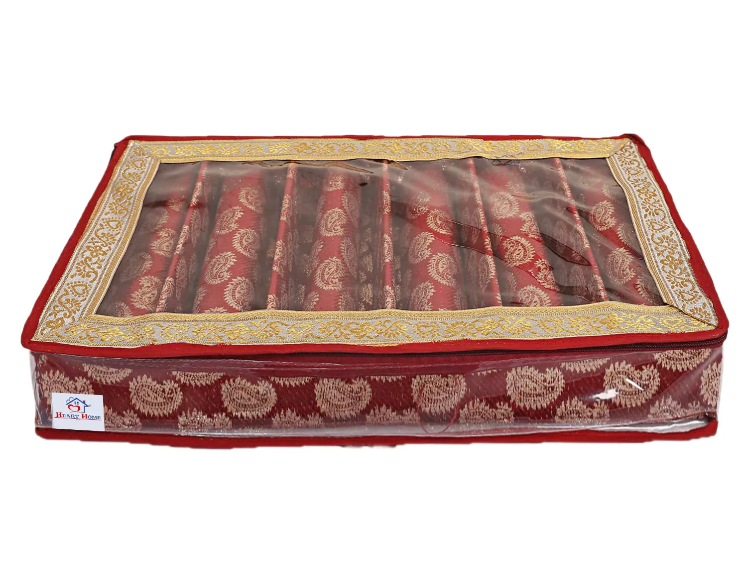 Heart Home Teardrop Pattern Laminated 6 Rod Box, Organizer For Bangle, Watches, Bracelets, Jewellery With Tranasparent Top - Pack of 2 (Red)-47HH0504