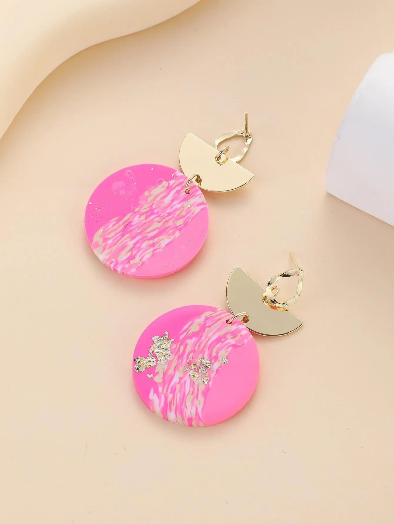 Hot Pink and Gold Clay Earrings