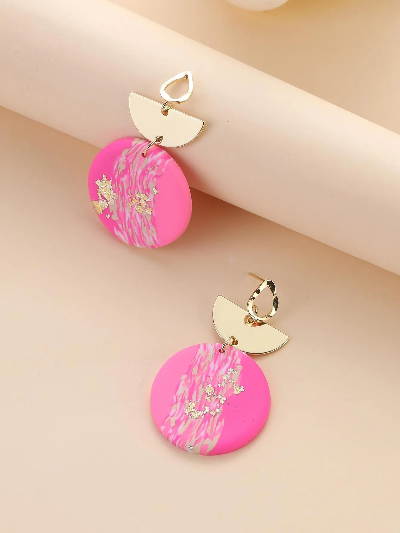 Hot Pink and Gold Clay Earrings