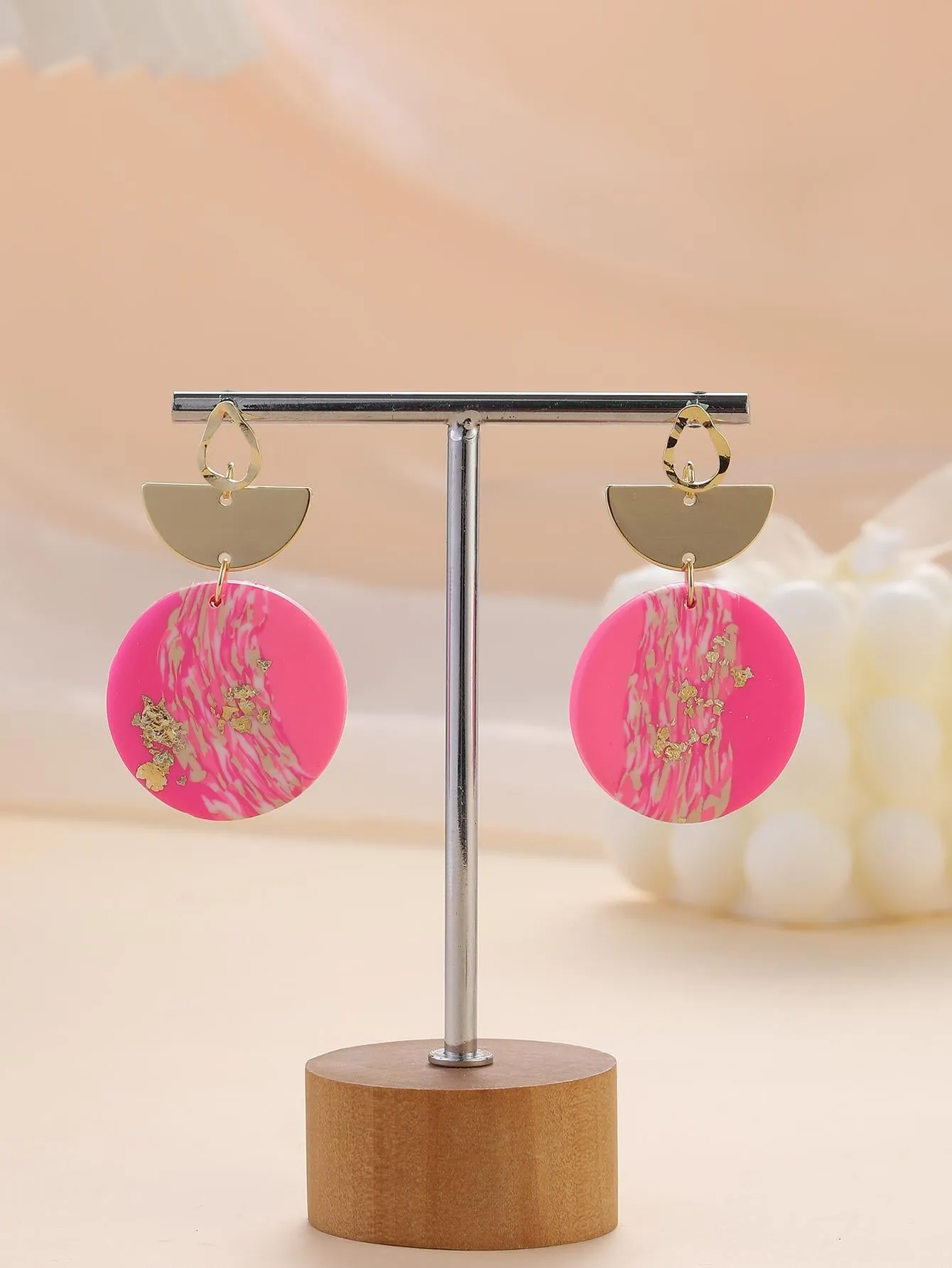 Hot Pink and Gold Clay Earrings