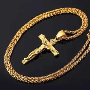 Jesus Cross Necklace Cross Jewelry Gold Plated Pendant Classic Necklaces
