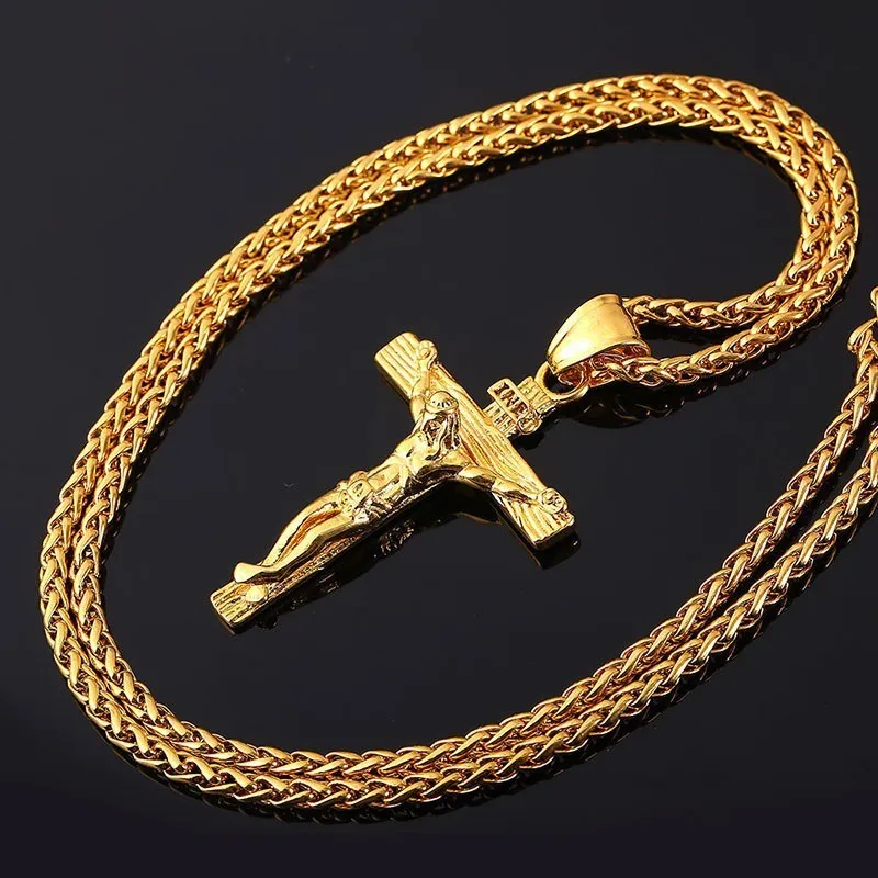 Jesus Cross Necklace Cross Jewelry Gold Plated Pendant Classic Necklaces