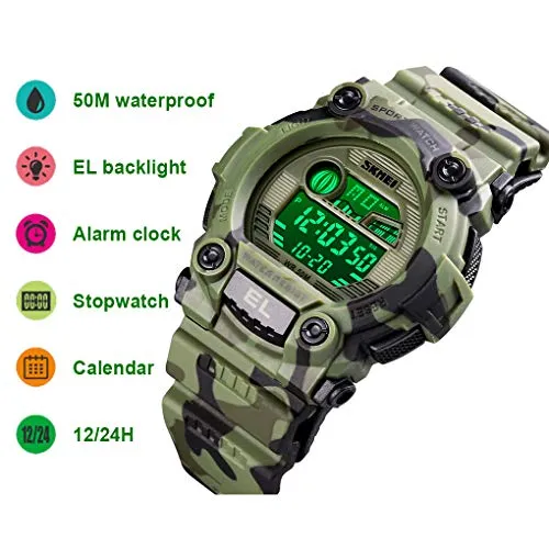Kids Camouflage LED Sports Waterproof Digital Military Watch