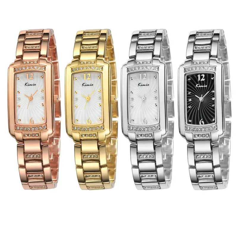 KIMIO New Women Quartz Watch IP Plating Gold Stainless & Rhinestone Band Casual Watch Women Wristwatch