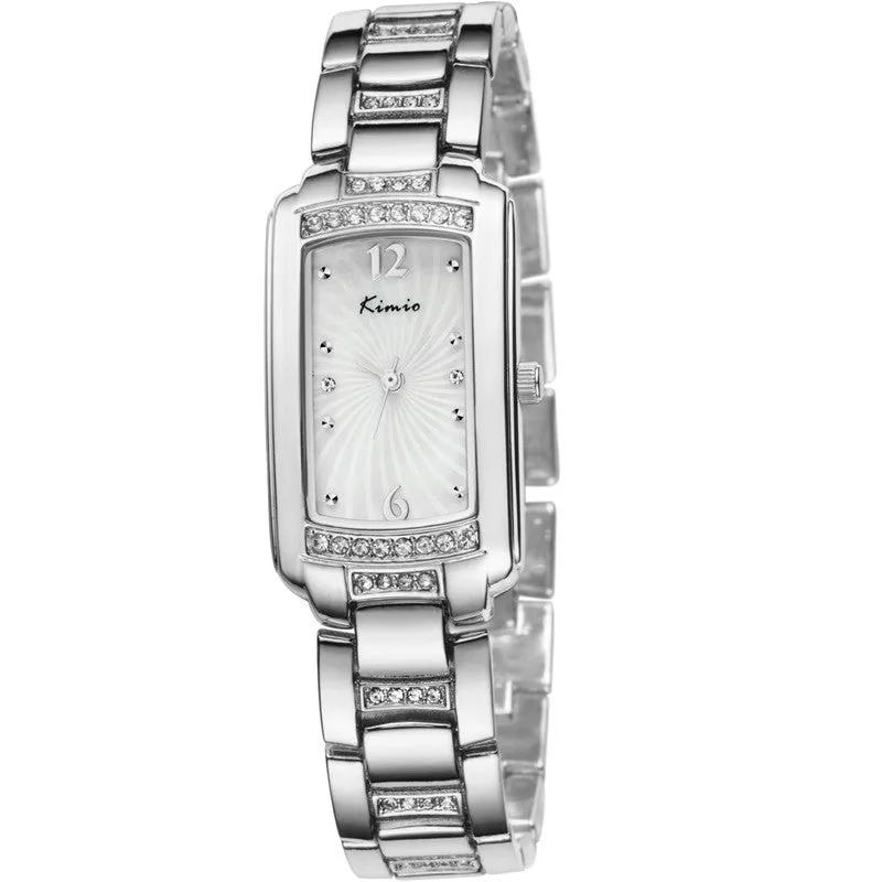 KIMIO New Women Quartz Watch IP Plating Gold Stainless & Rhinestone Band Casual Watch Women Wristwatch