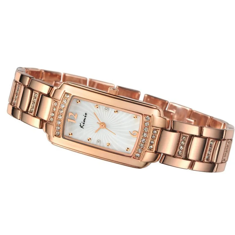 KIMIO New Women Quartz Watch IP Plating Gold Stainless & Rhinestone Band Casual Watch Women Wristwatch
