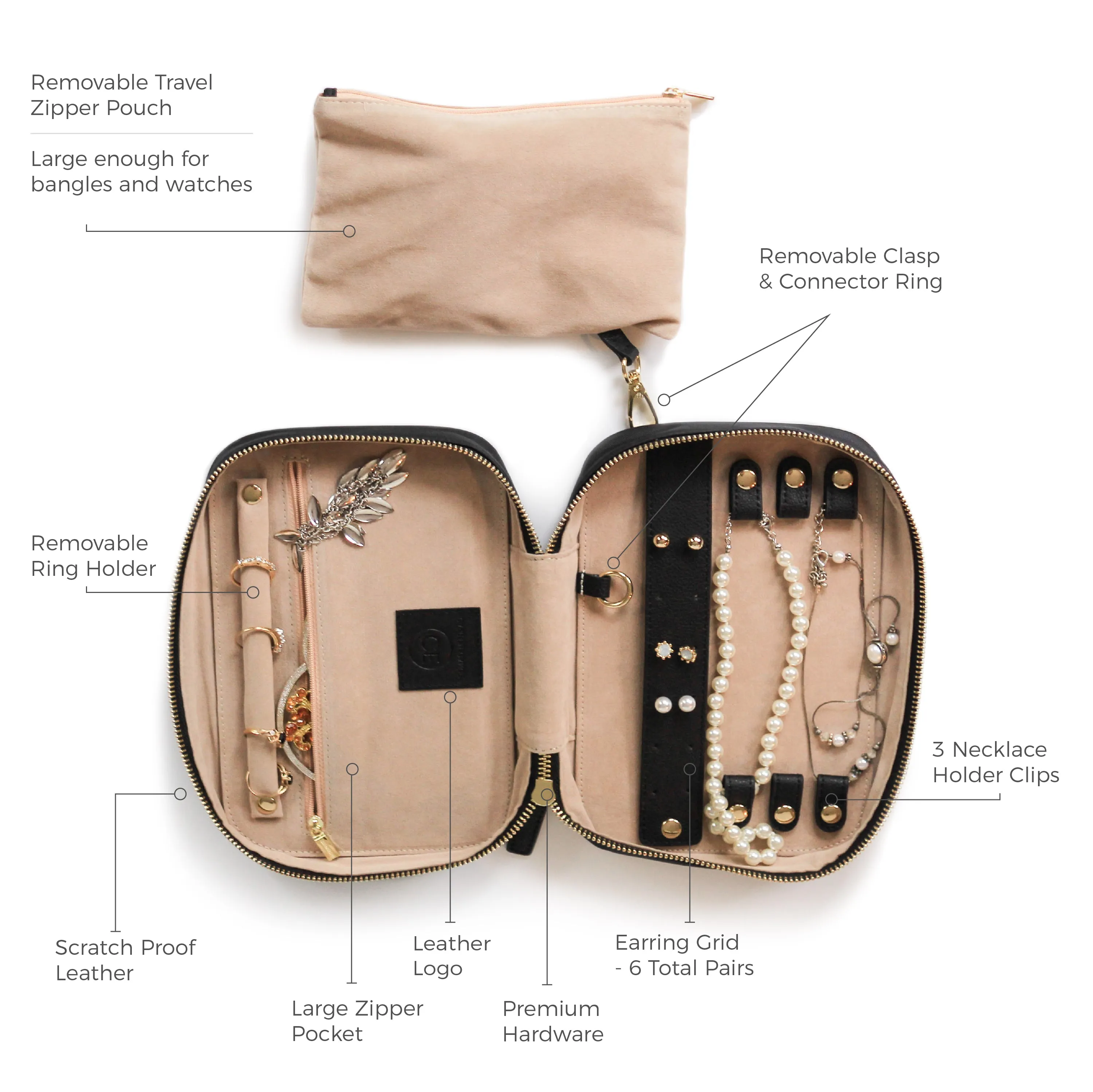 Large Travel Jewelry Organizer - Black
