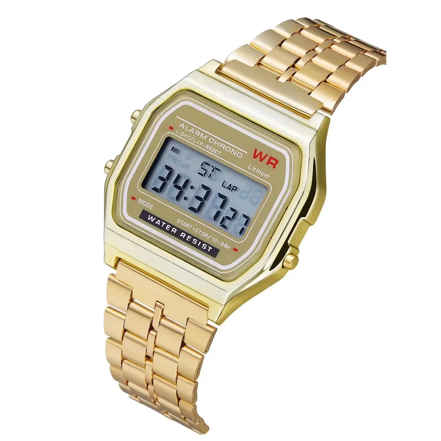 LED Digital Watches for Men Stainless Steel Gold Sliver Electronic Watch