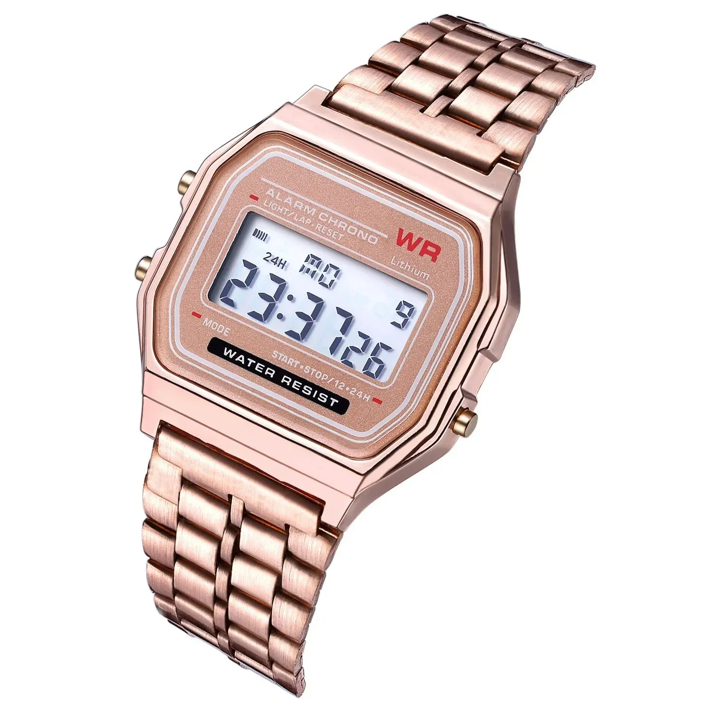LED Digital Watches for Men Stainless Steel Gold Sliver Electronic Watch