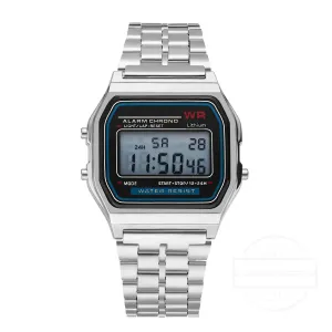 LED Digital Watches for Men Stainless Steel Gold Sliver Electronic Watch