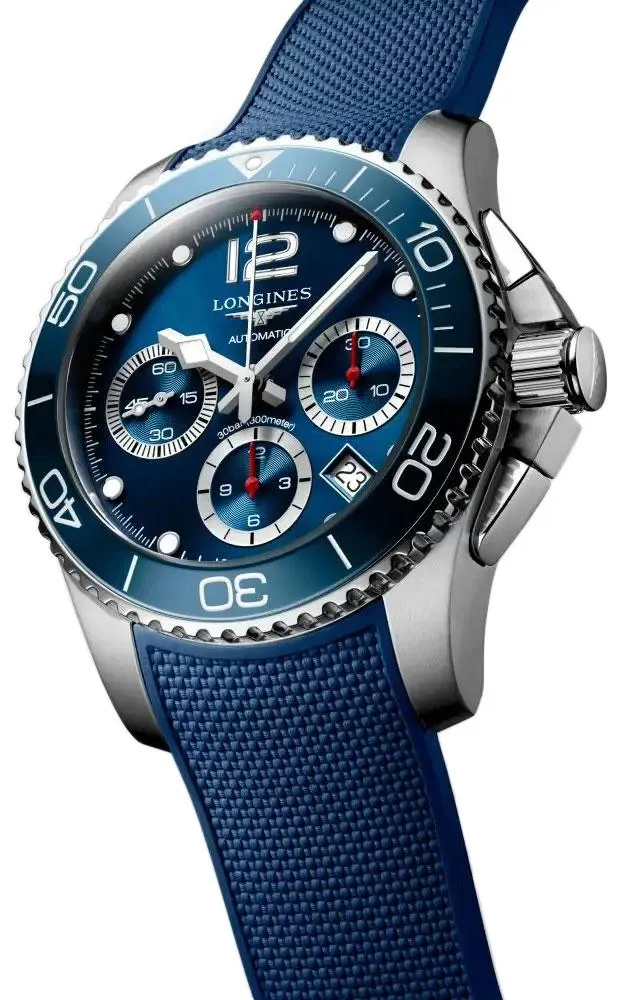 Longines HydroConquest Automatic Chronograph Stainless Steel Blue Rubber Strap Blue Dial Date Divers Mens Watch L3.783.4.96.9