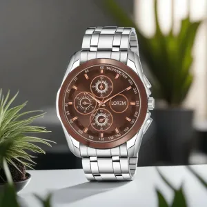 LOREM Brown & Silver Dummy Chronograph Metal Analog Watch For Men LR116