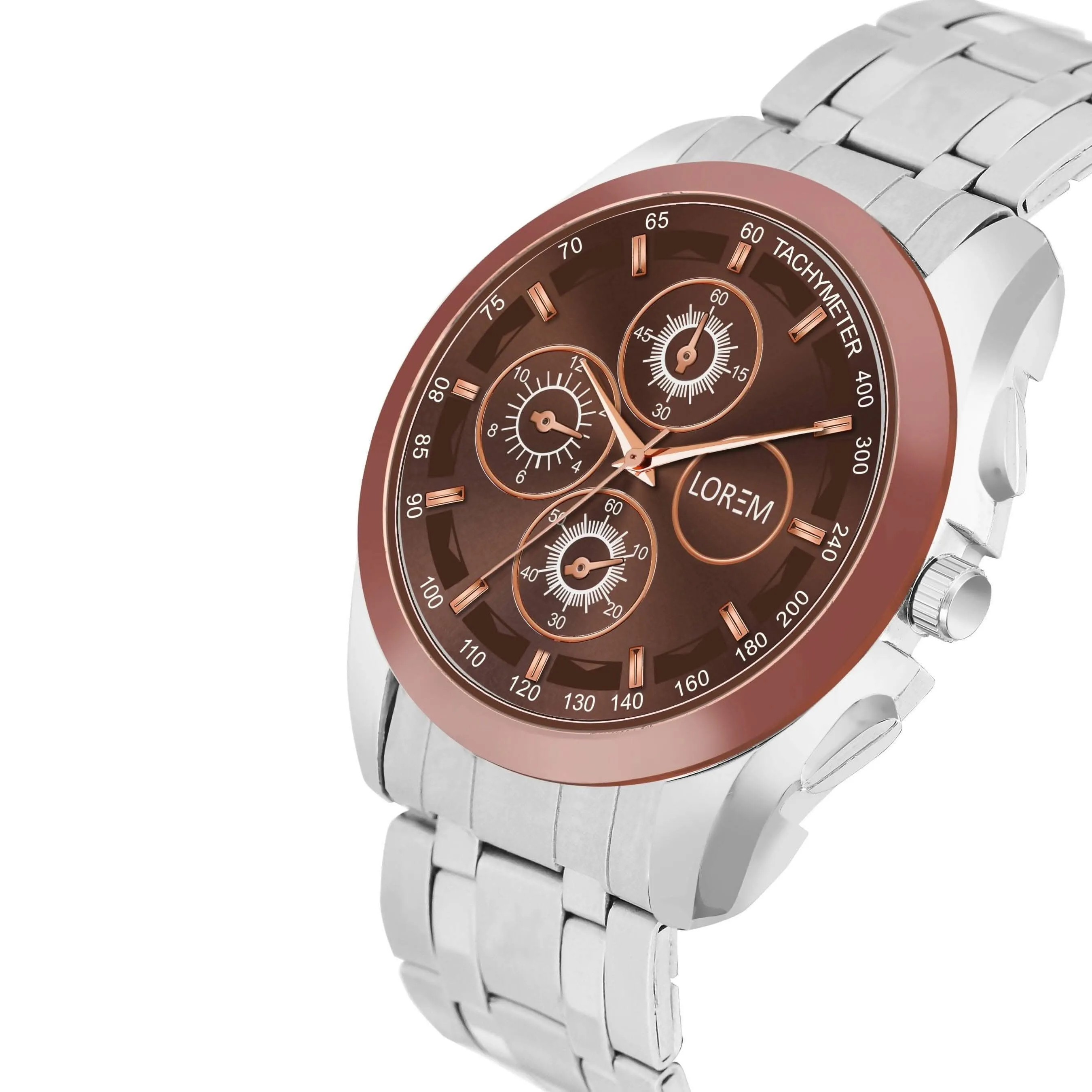 LOREM Brown & Silver Dummy Chronograph Metal Analog Watch For Men LR116