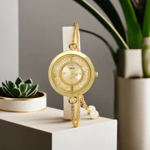 LOREM Gold Round Braclet Analog Watch For Women LR254