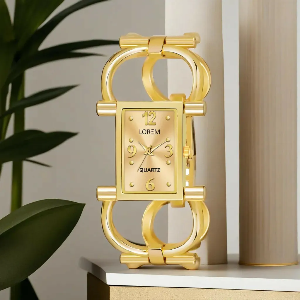 LOREM Gold Trending Square Braclet Analog Watch For Women LR294