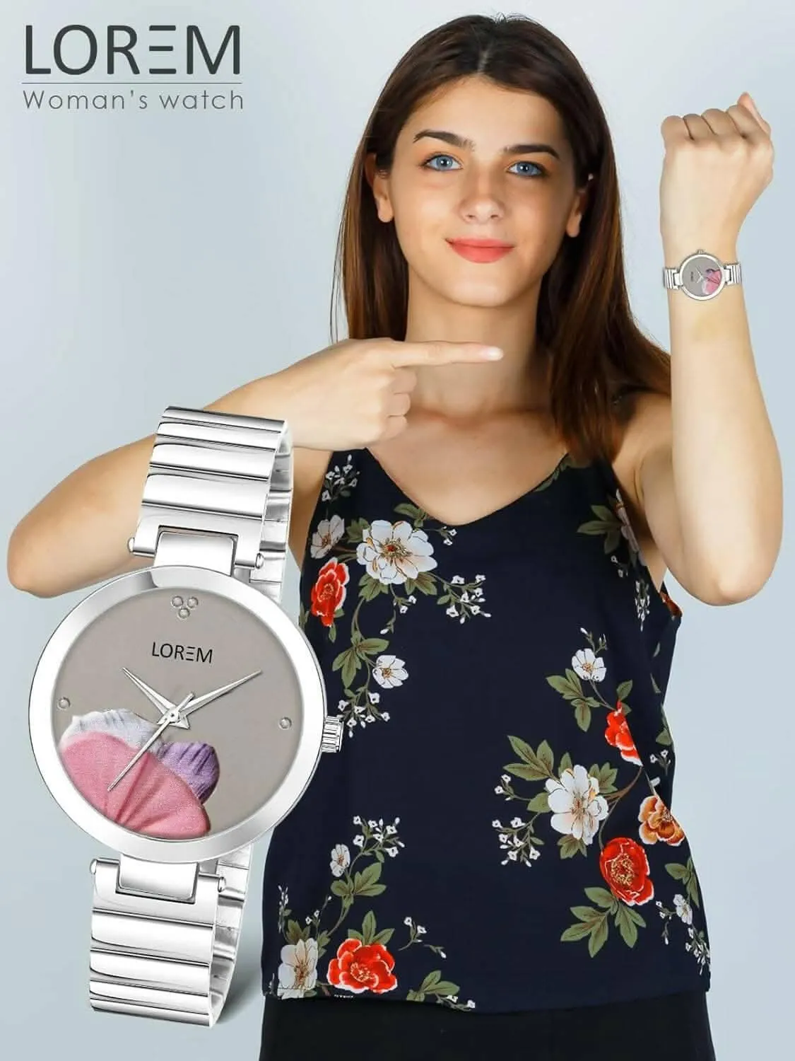 LOREM Grey Flower Designer Analog Watch For Women - LR312