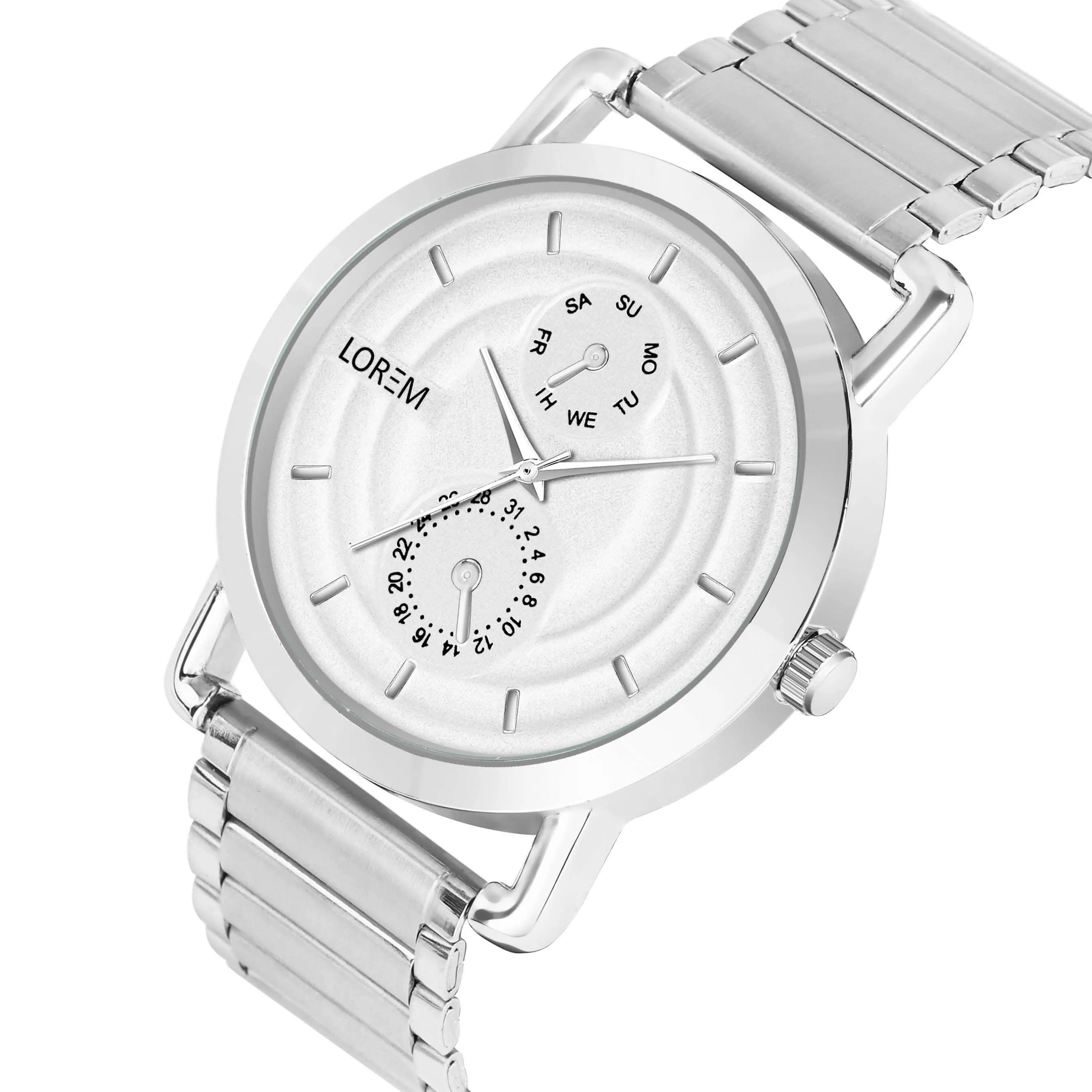 LOREM White 3D Embossed Stainless Steel Analog Watch For Men LR121