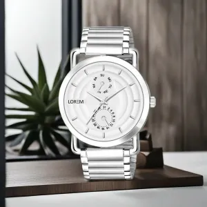 LOREM White 3D Embossed Stainless Steel Analog Watch For Men LR121