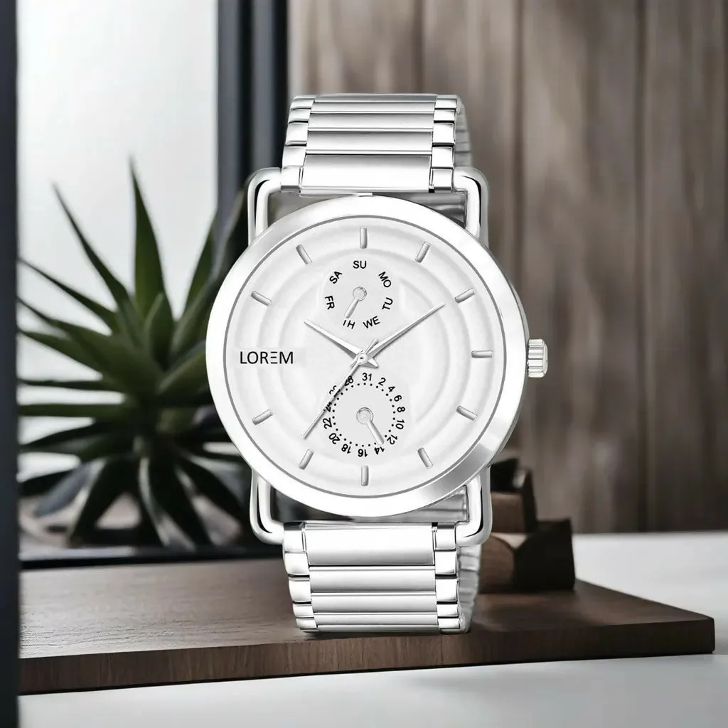 LOREM White 3D Embossed Stainless Steel Analog Watch For Men LR121