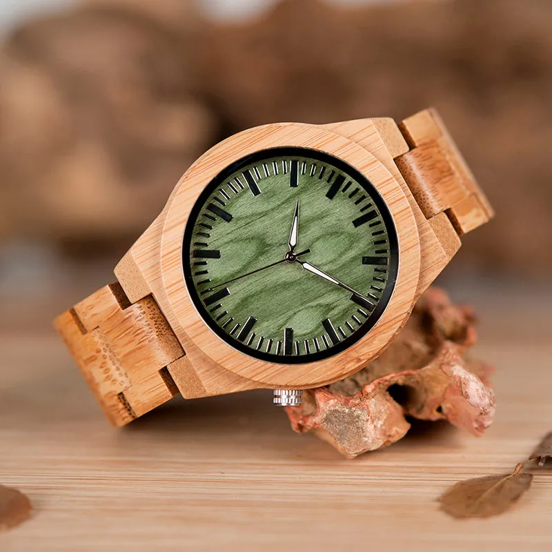 lovers' Wooden Watch Full Bamboo Green Dial Quartz Watches