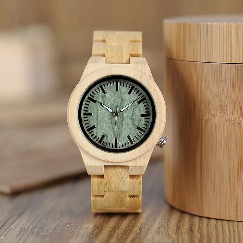 lovers' Wooden Watch Full Bamboo Green Dial Quartz Watches