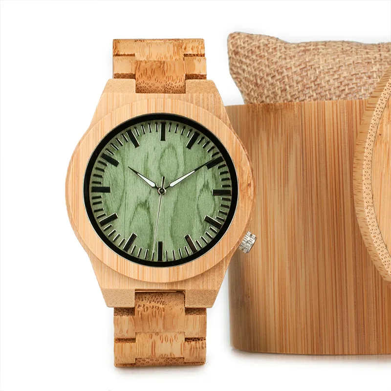 lovers' Wooden Watch Full Bamboo Green Dial Quartz Watches