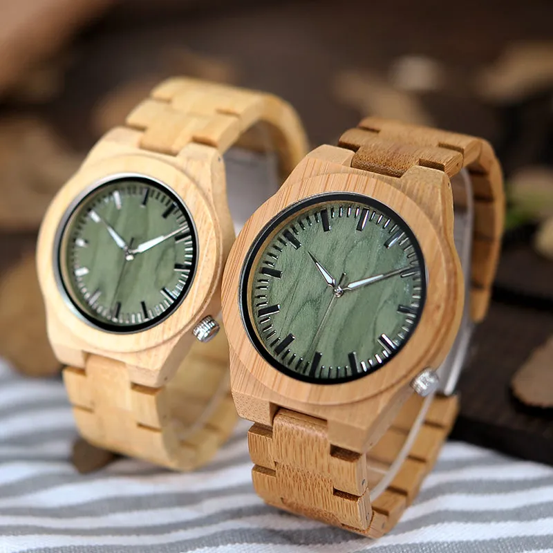 lovers' Wooden Watch Full Bamboo Green Dial Quartz Watches