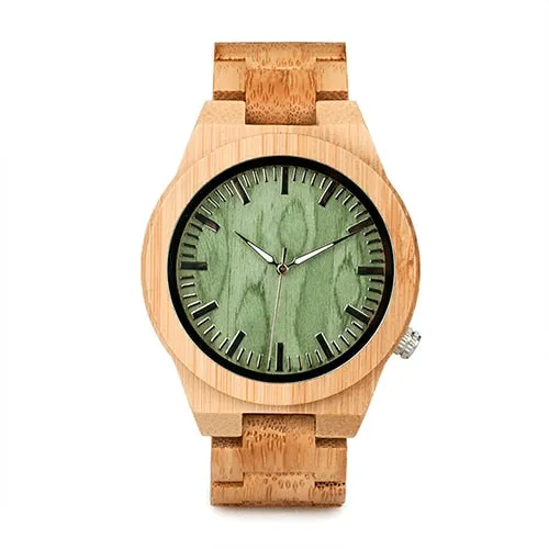 lovers' Wooden Watch Full Bamboo Green Dial Quartz Watches