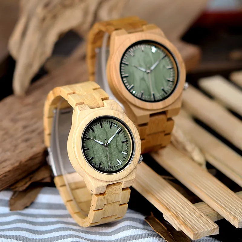 lovers' Wooden Watch Full Bamboo Green Dial Quartz Watches