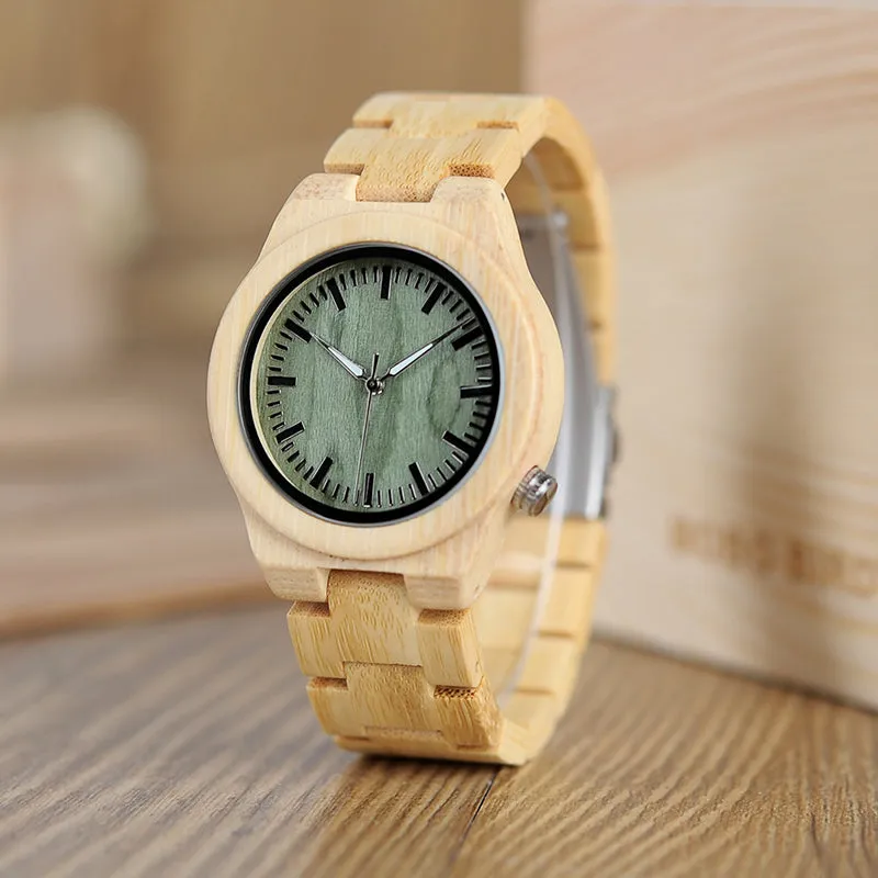 lovers' Wooden Watch Full Bamboo Green Dial Quartz Watches