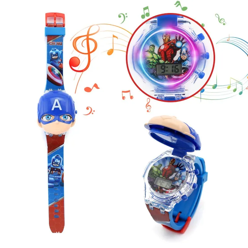 Luminous Cartoon Children's Watches Boys Colorful Flash Light with Music Super Hero Kids Watch Party Gift Wristwatch Clock