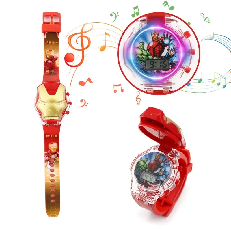 Luminous Cartoon Children's Watches Boys Colorful Flash Light with Music Super Hero Kids Watch Party Gift Wristwatch Clock