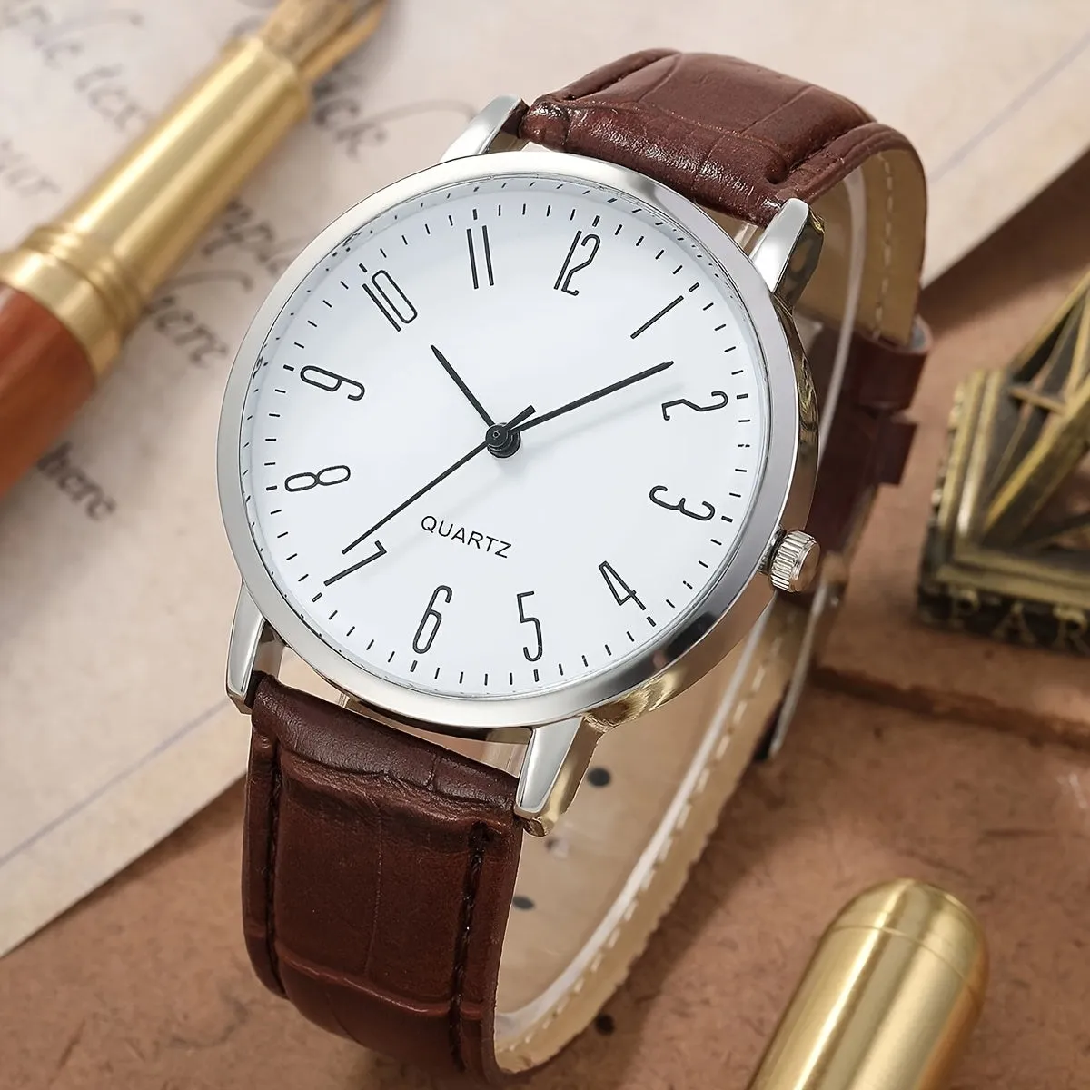 Luxury Design Men's Quartz Watch and 3pcs Bracelet Set
