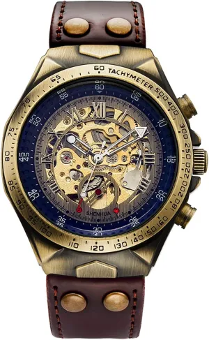 MASTOP Luxury Automatic Mechanical Men's Leather Belt Fashion Business Bronze Steel Waterproof Skeleton Watches