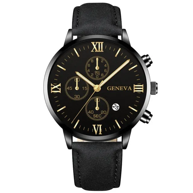 Men Date Alloy Case Synthetic Leather Analog Quartz Sport Watch