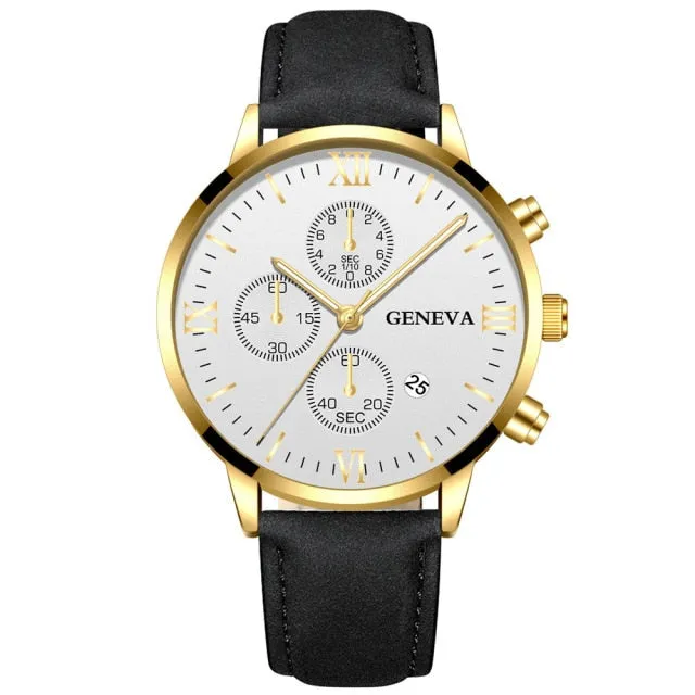 Men Date Alloy Case Synthetic Leather Analog Quartz Sport Watch