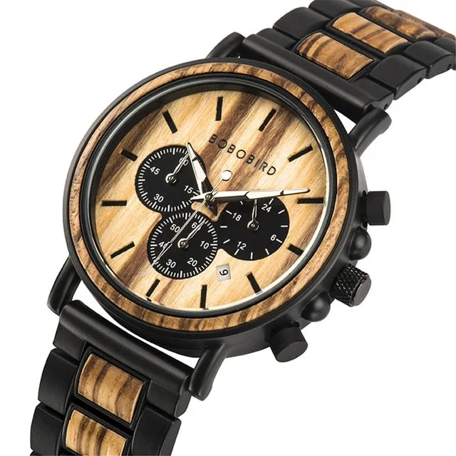 Men's Stylish Wood Three Dial Quartz Analog Watches
