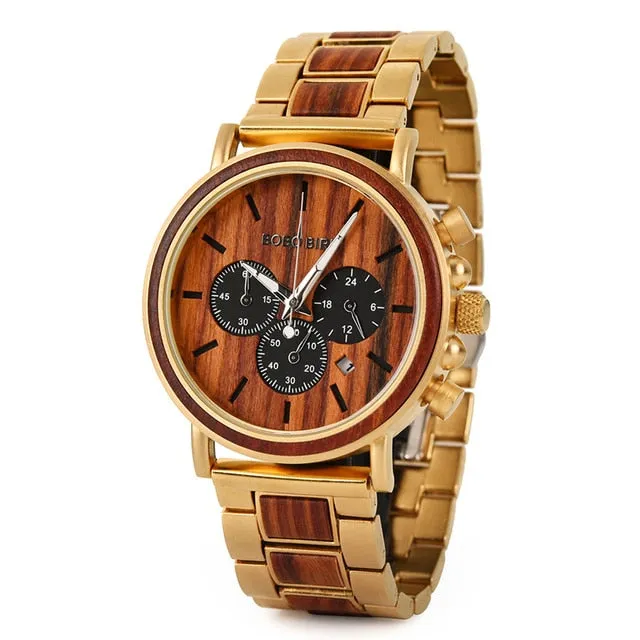 Men's Stylish Wood Three Dial Quartz Analog Watches