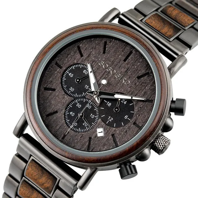 Men's Stylish Wood Three Dial Quartz Analog Watches